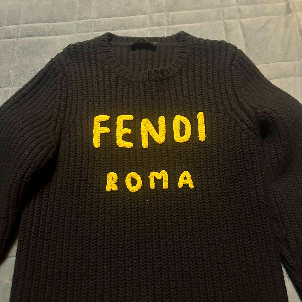 Fendi Men's Ribbed Black Crewneck Sweater